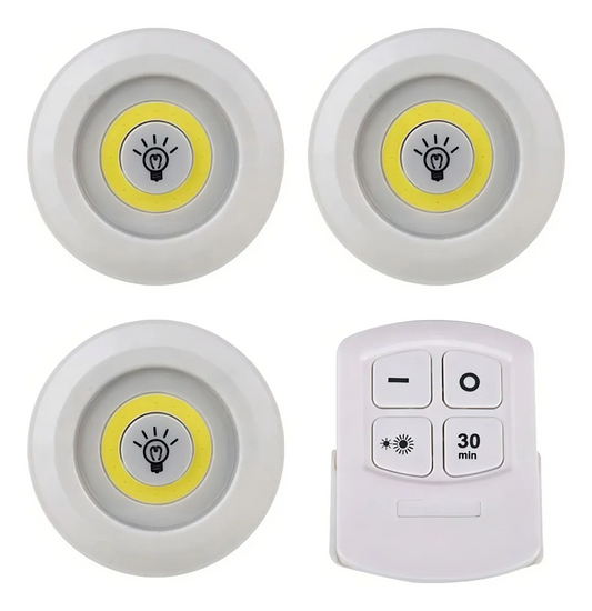 Set x3 Luces LED Inalámbricas con Control Remoto | Regulables Blanco