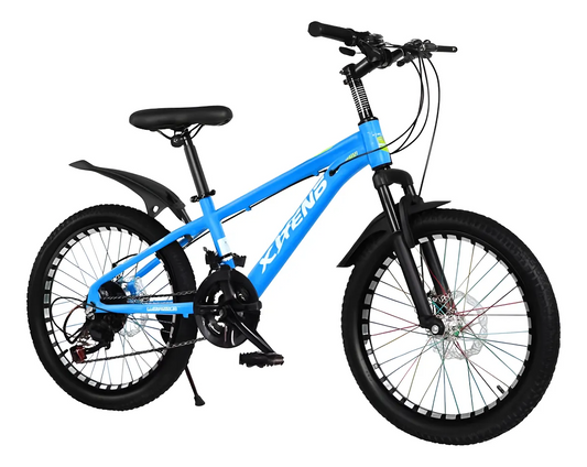 Bicicleta de Montaña Rodado 20 – 7 Cambios Shimano + Frenos de Disco – Celeste