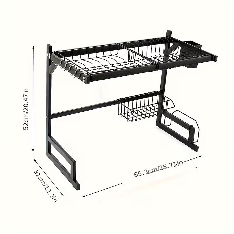 Seca Platos de Acero Inoxidable 2 Pisos 66 cm | Escurridor Vajilla Negro