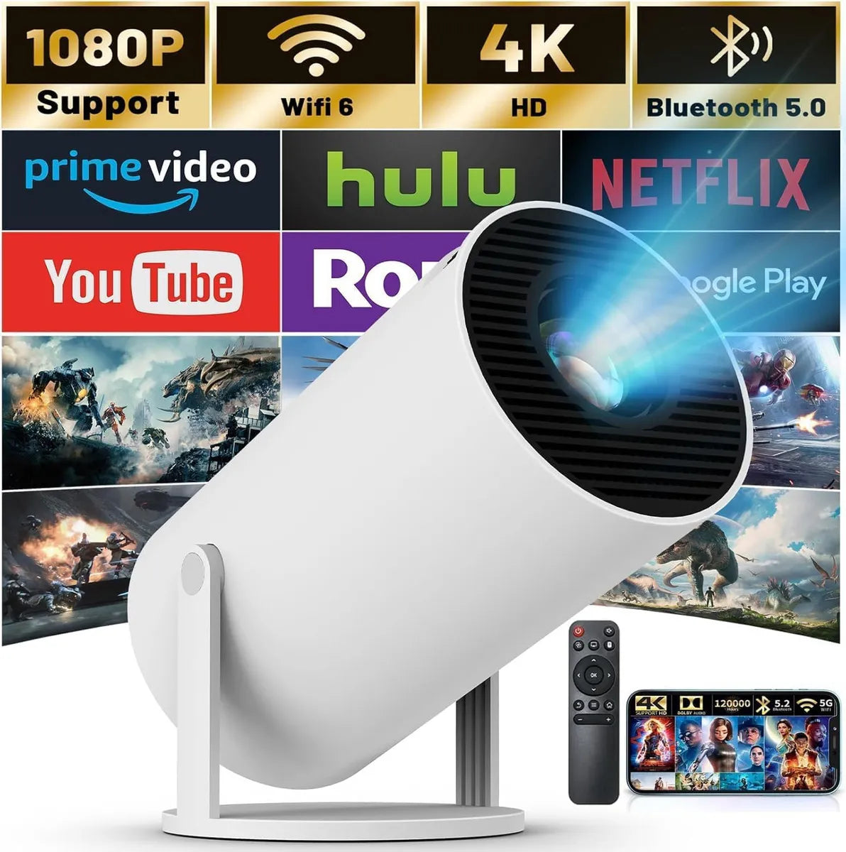 Proyector Inteligente PJ300Pro Full HD | Android 11, WiFi 5G y Bluetooth