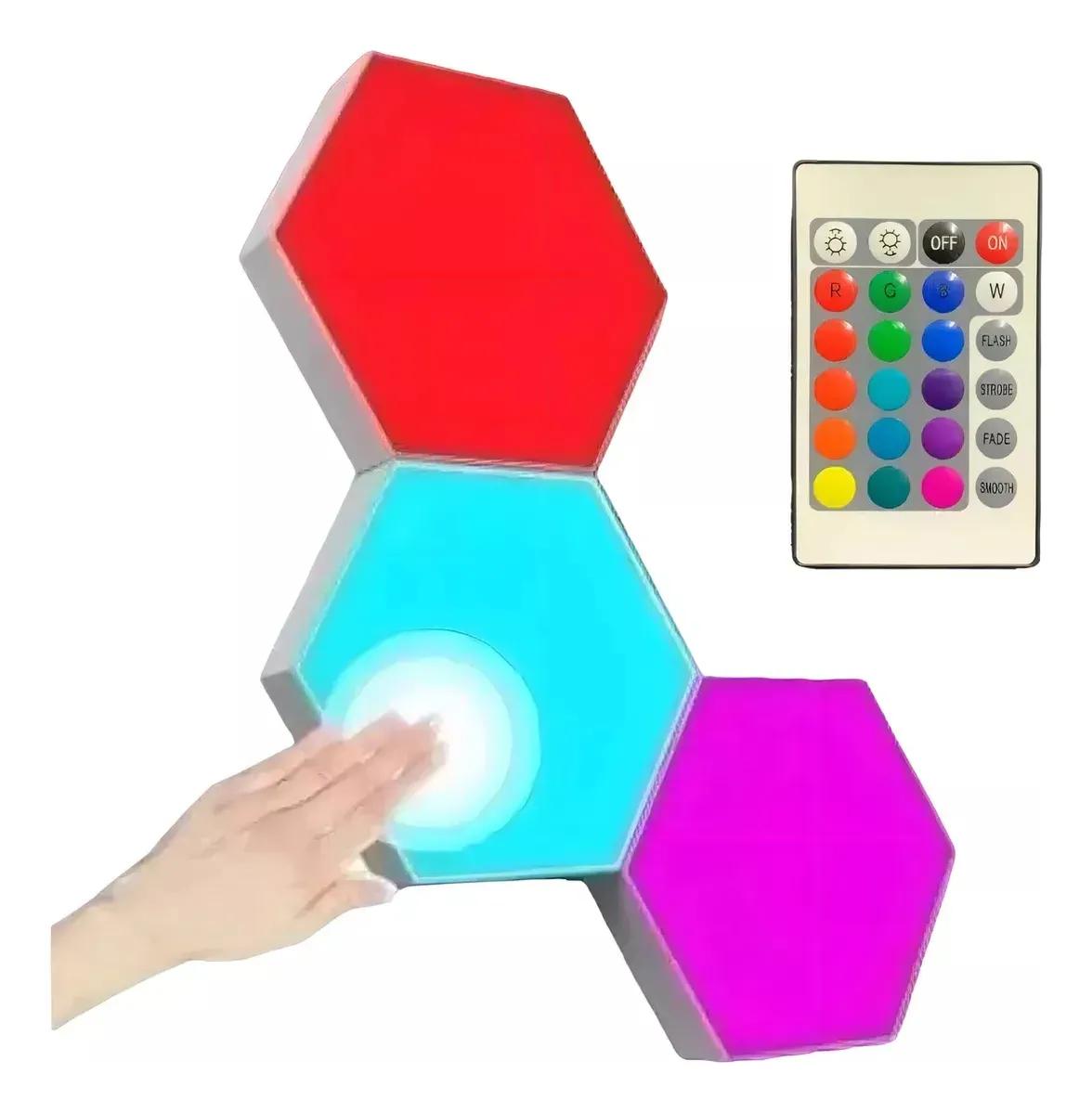 Módulos LED RGB Hexagonales Táctiles con Control Remoto – Pack x3