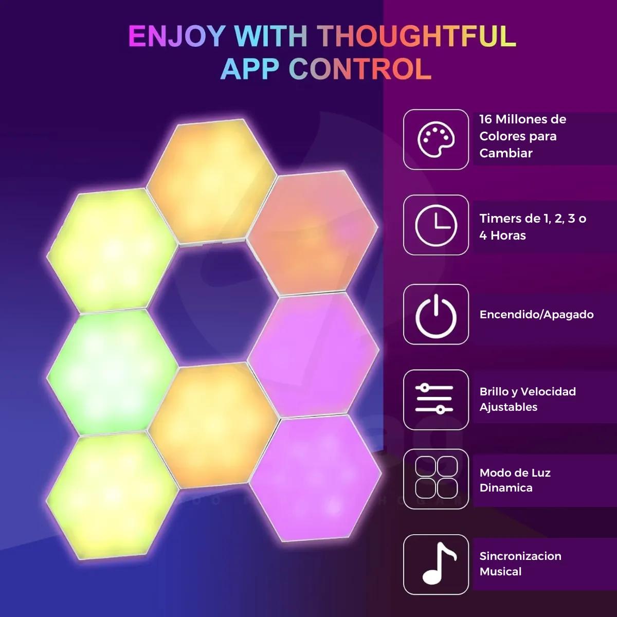 Módulos LED RGB Hexagonales Táctiles con Control Remoto – Pack x3