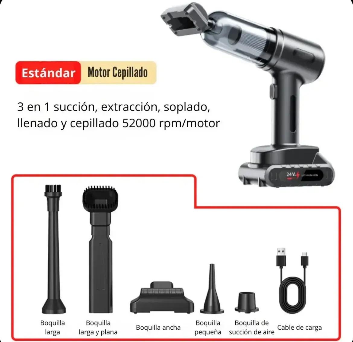 Aspiradora Portátil Recargable Negra 60W 12V Potente y Compacta