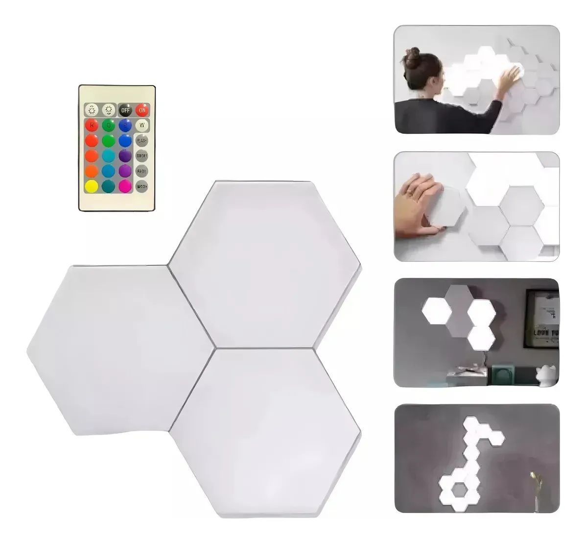 Módulos LED RGB Hexagonales Táctiles con Control Remoto – Pack x3