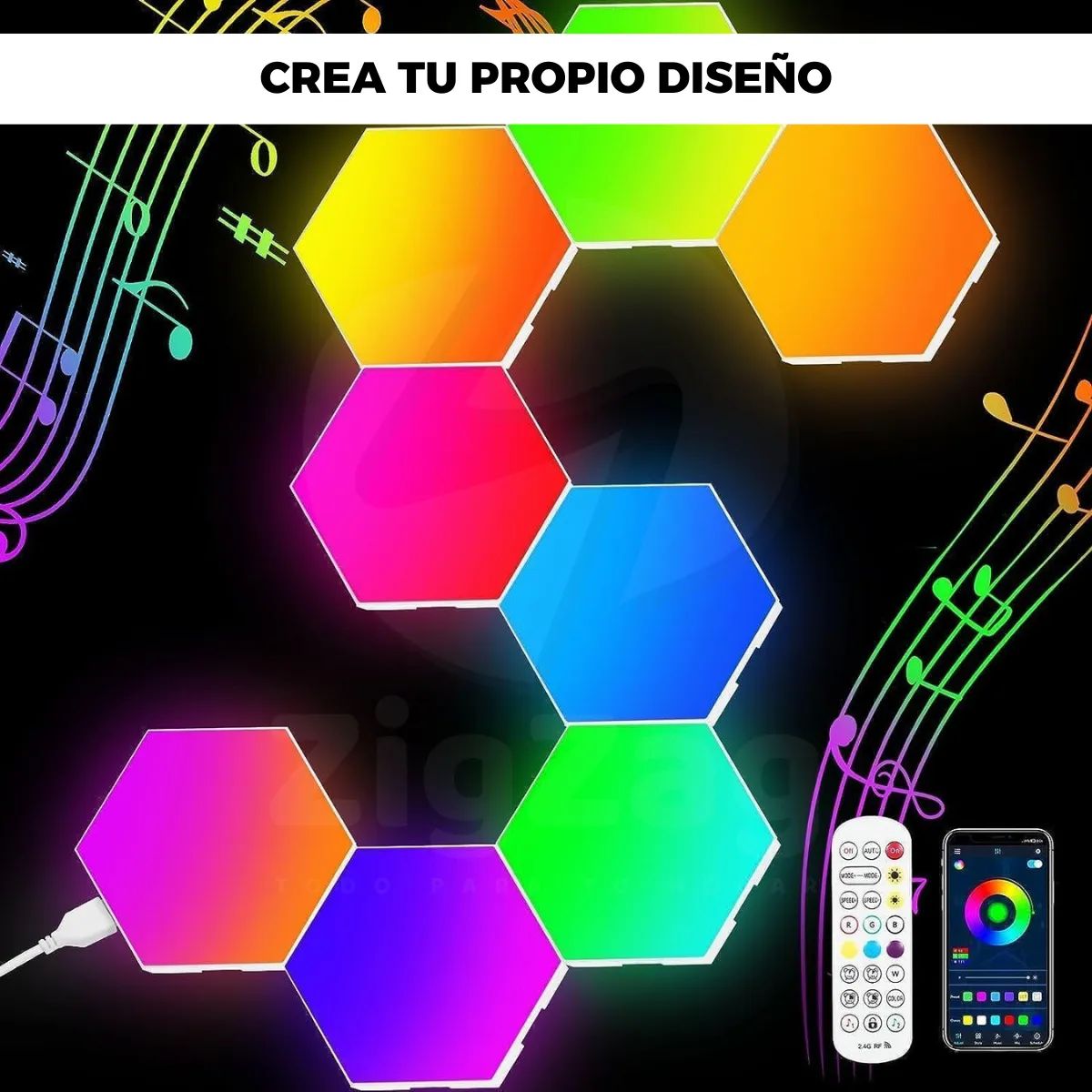 Módulos LED RGB Hexagonales Táctiles con Control Remoto – Pack x3