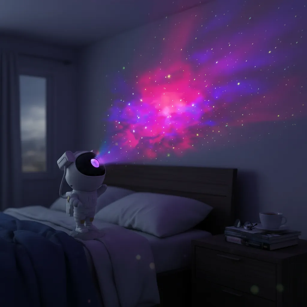 Proyector Astronauta Galaxia y Estrellas | Luz Nocturna LED Blanco