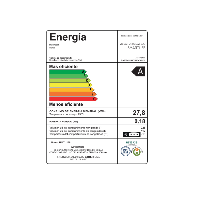 Smartlife REFRIGERADOR SIDE BY SIDE 4 PUERTAS 404L | MOTOR INVERTER