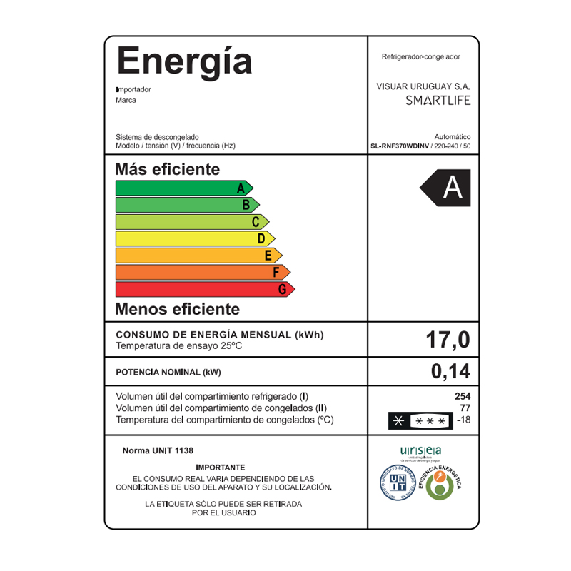 Smartlife REFRIGERADOR FRÍO SECO 342 L | BLANCA | C/ DISP. | INVERTER