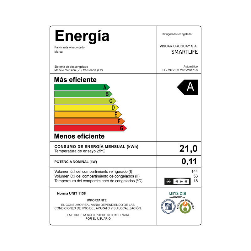 Smartlife REFRIGERADOR FRIO SECO 216 L | SILVER