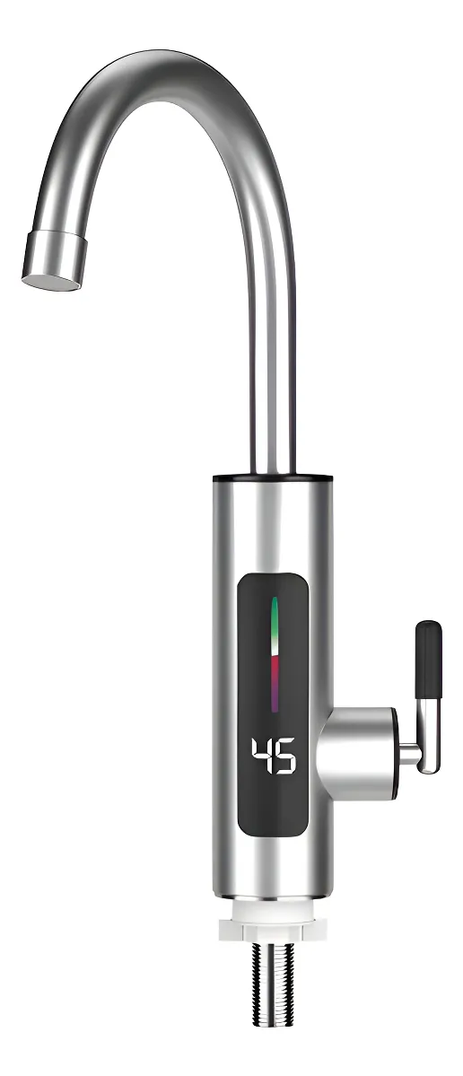 Canilla Electrica Calentador De Agua Instantáneo Para Mesada Gris Acero Inoxidable