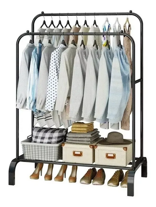 Perchero Organizador de Ropa Doble Barra de Metal | Closet Hogar Negro