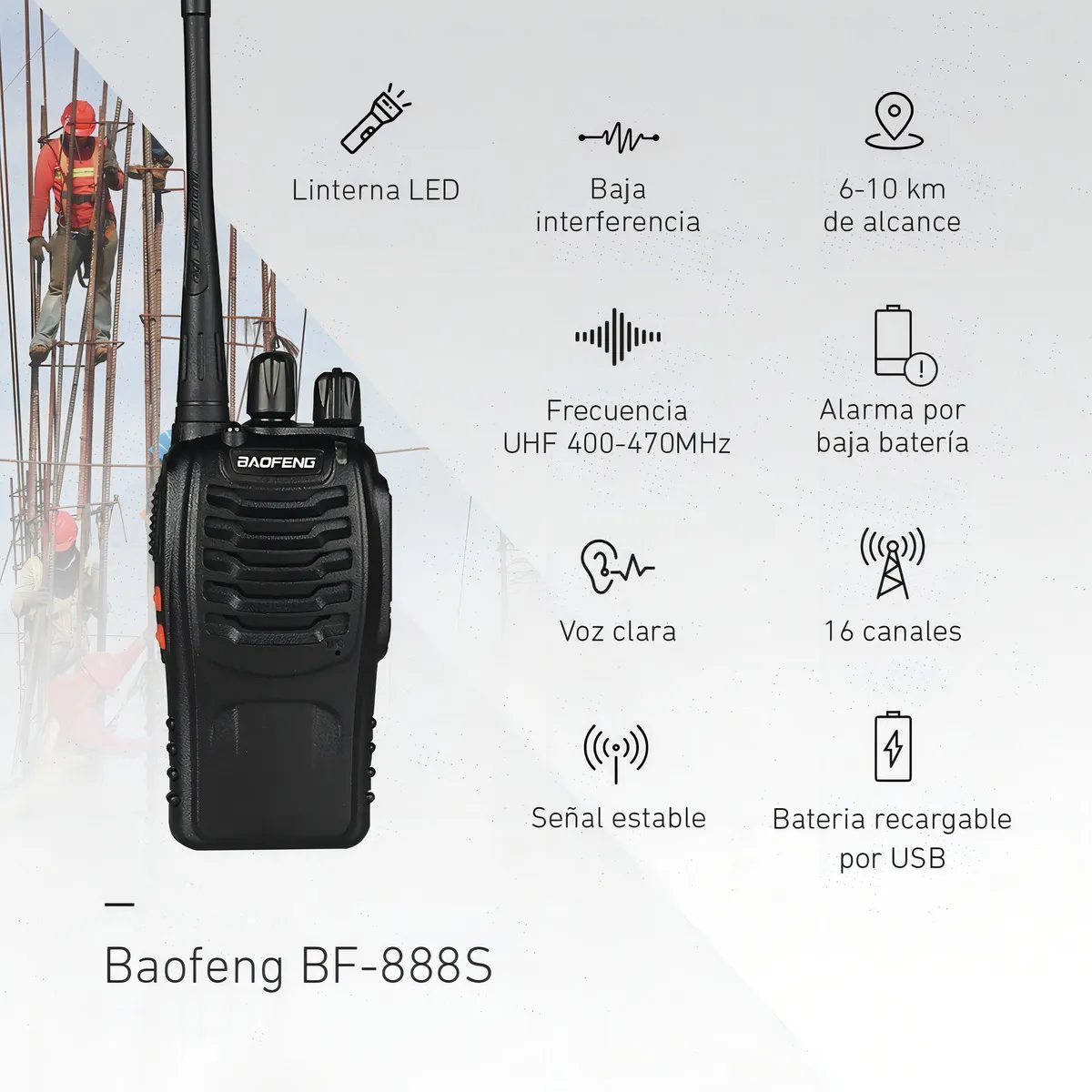 Kit x2 Handy Baofeng BF-888S Walkie Talkie UHF 16 Canales + Auricular