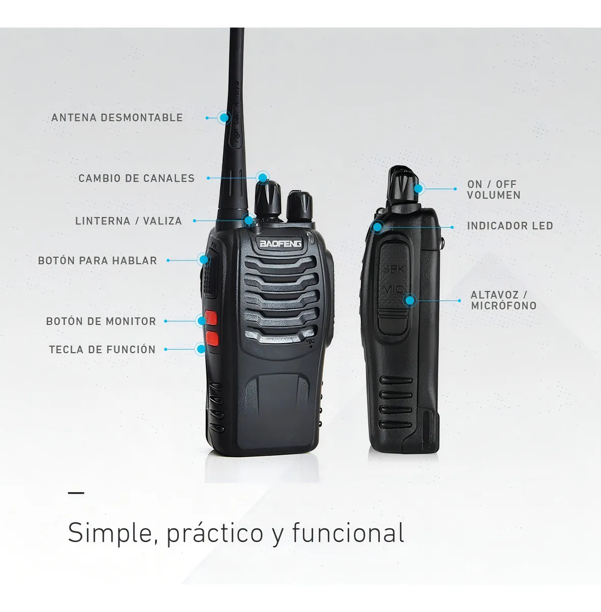 Kit x2 Handy Baofeng BF-888S Walkie Talkie UHF 16 Canales + Auricular