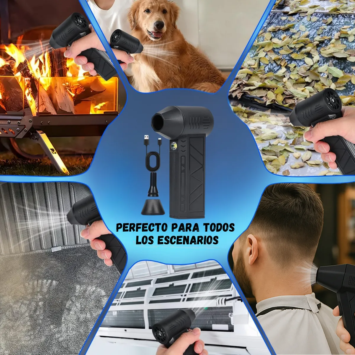 Mini Sopladora Turbo Portátil Recargable | Soplador Inalámbrico de Mano con LED