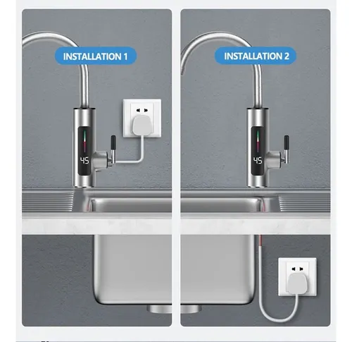 Canilla Electrica Calentador De Agua Instantáneo Para Mesada Gris Acero Inoxidable