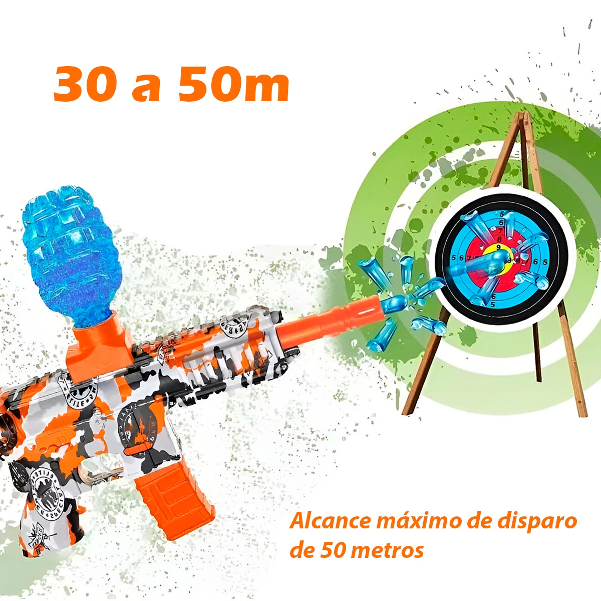 Pistola Eléctrica Lanzadora de Bolitas Hidrogel Automática | Color Naranja