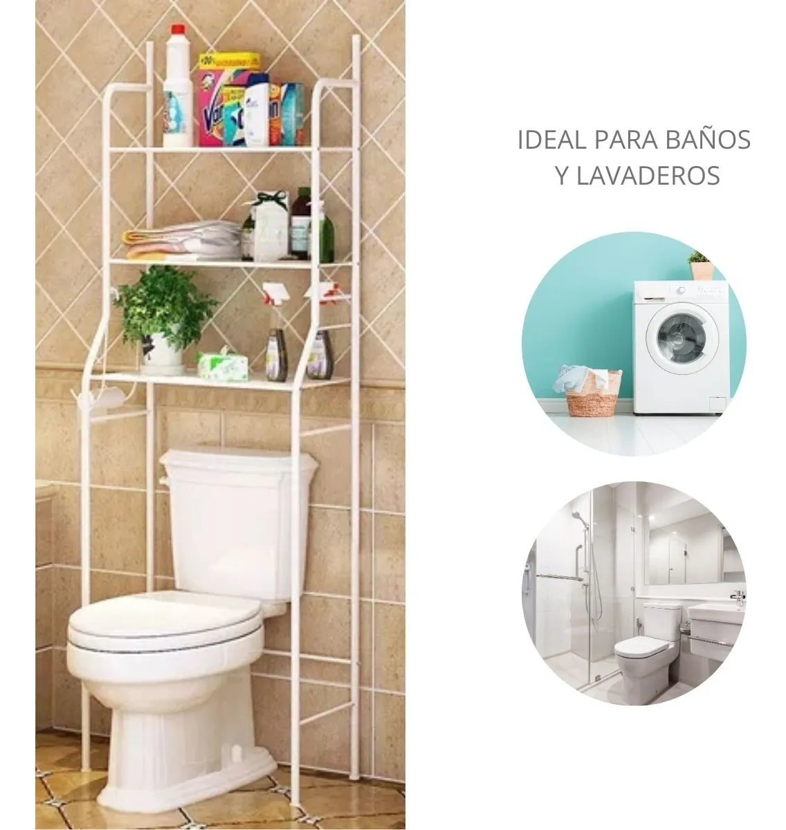 Estante Organizador para Baño e Inodoro de Acero | 3 Niveles Color Blanco